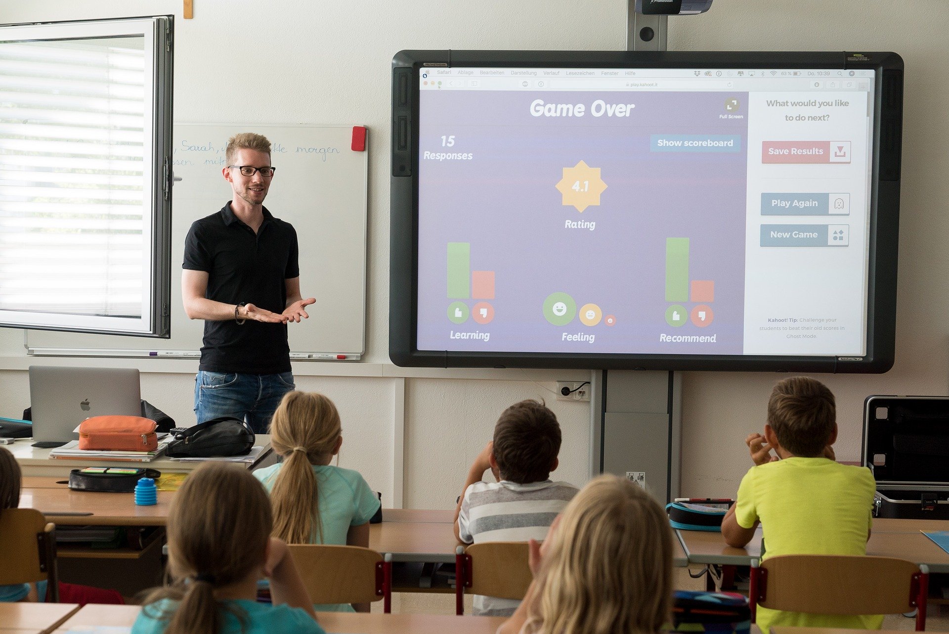 Class room setting, with children being taught by a teacher, Education
