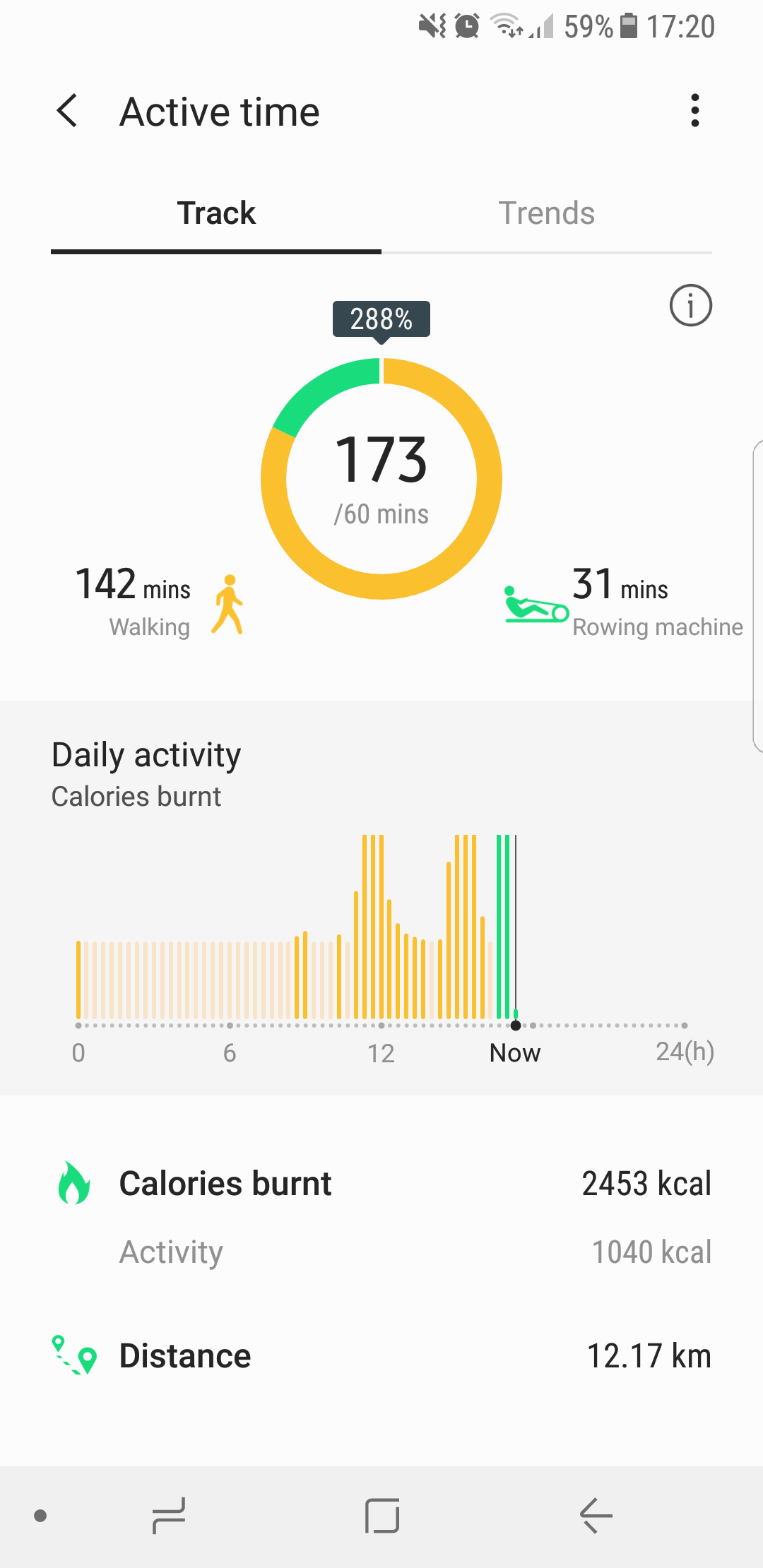 Screen shot from samsung health app to show exercise done