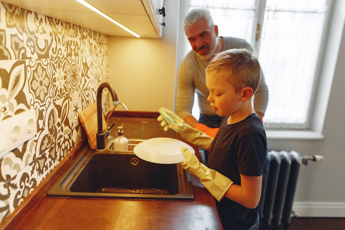 Father and Son doing chores