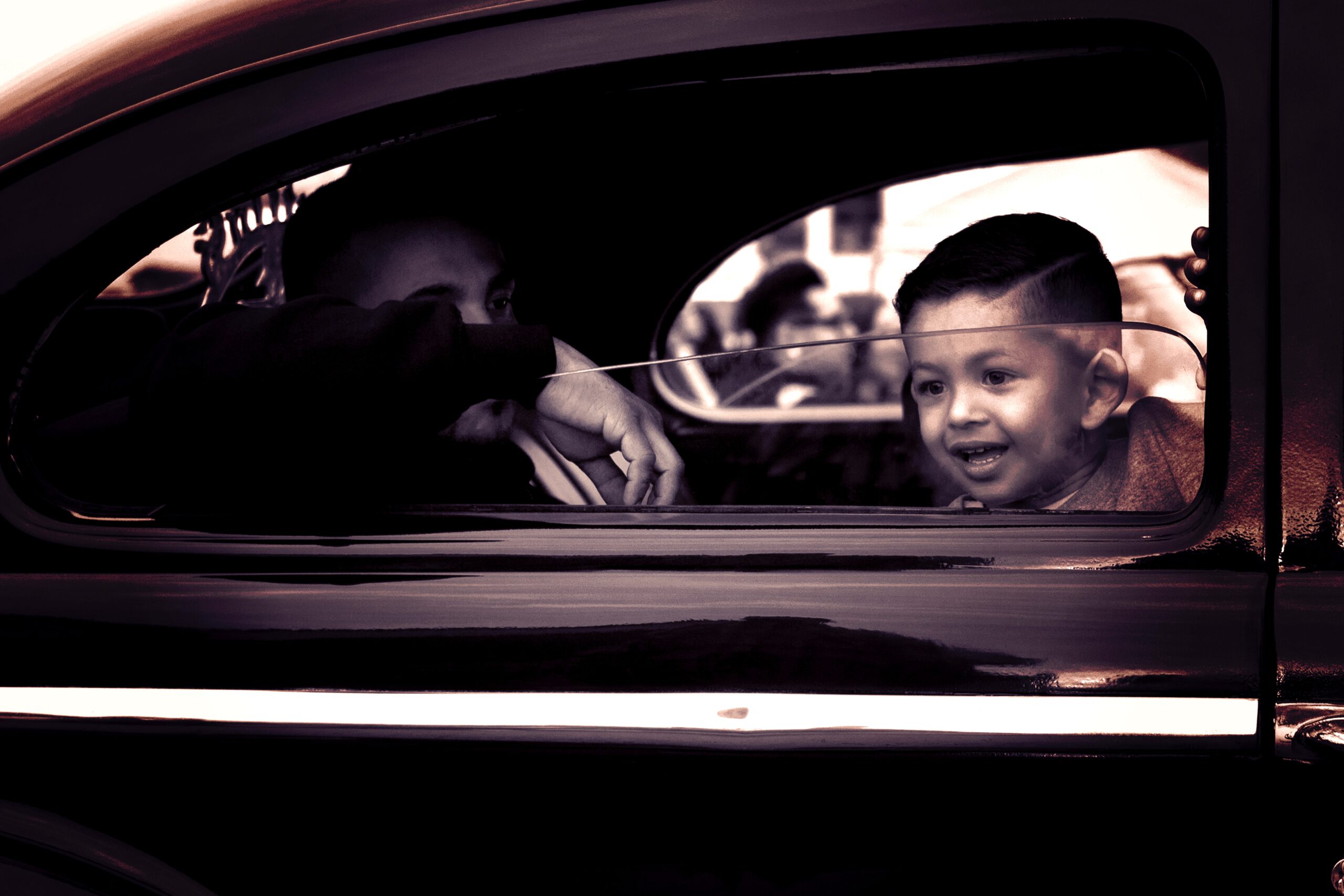 Boy and man in car for Family Car